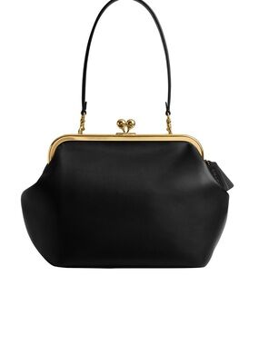 Coach Black Leather Shoulder Bag with Gold Frame